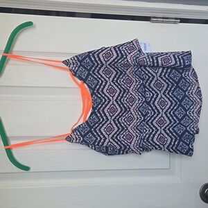 Charlotte Russe Navy and Pink Patterned Tank Crop Fun Flirty Vacation Beach